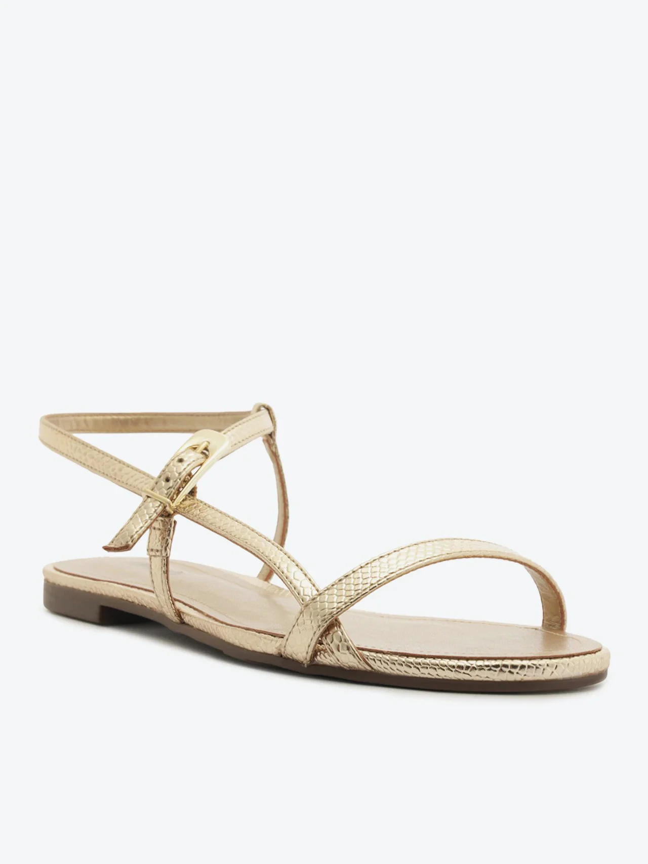 Sandália Rasteira Croco Tiras Finas Dourada