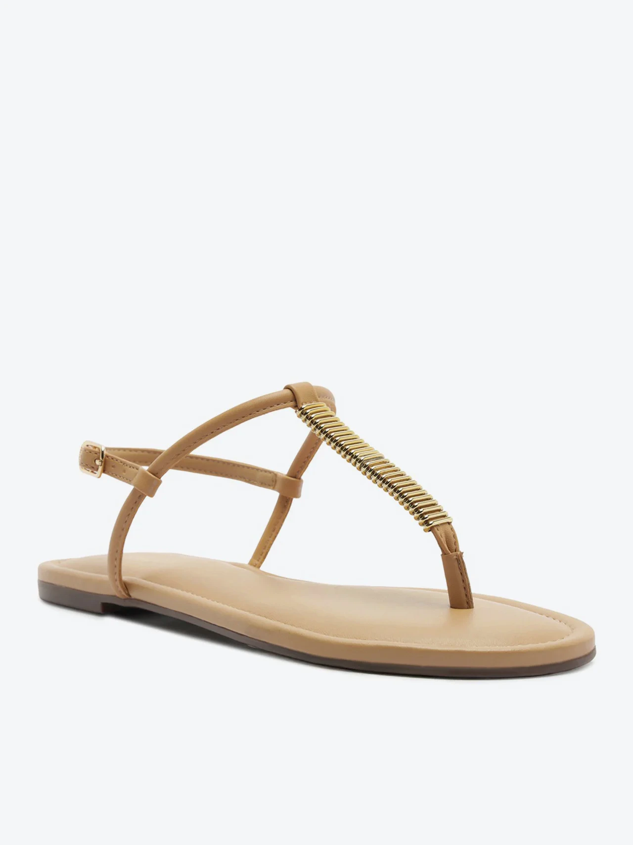 Sandália Rasteira Slim Adorno Metal Bege
