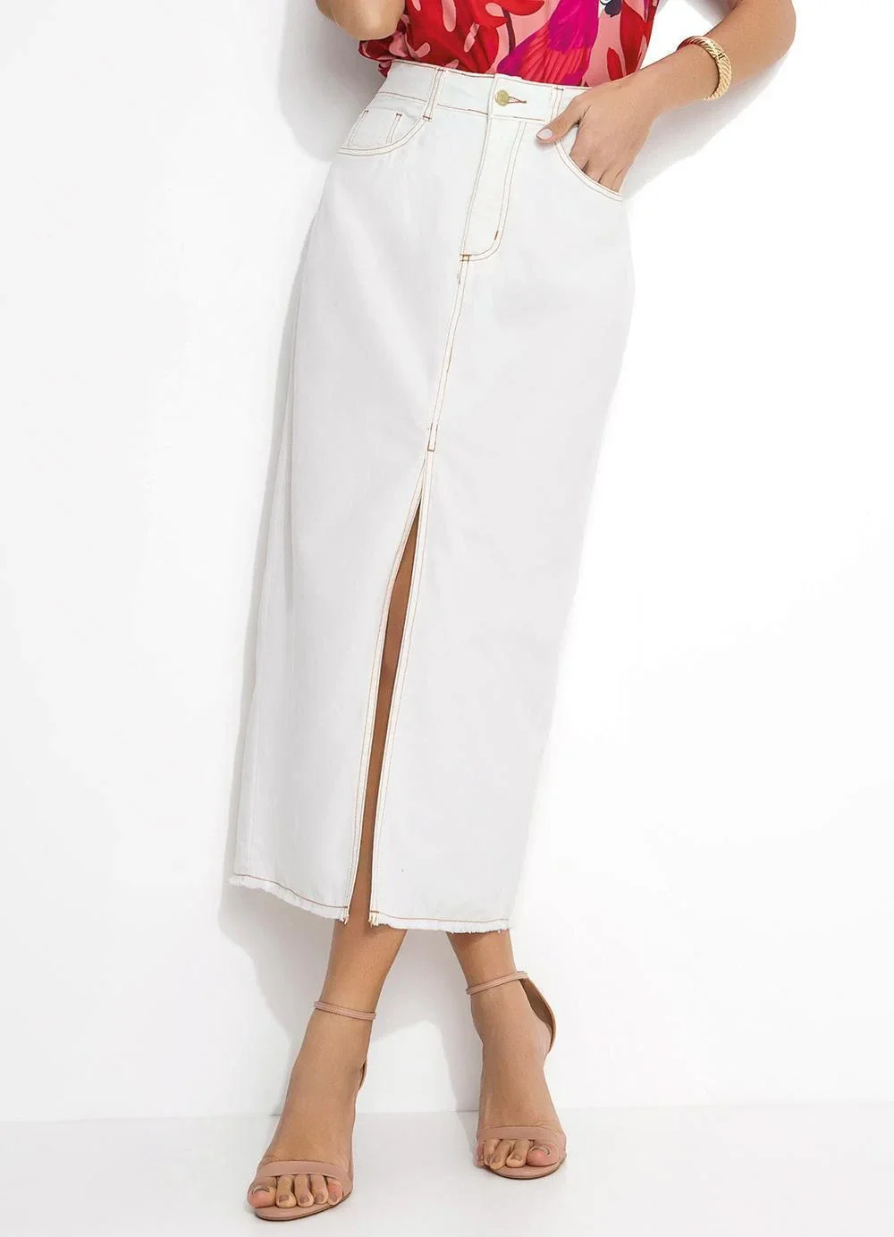 Quintess - Saia Off White com Bolsos e Fenda