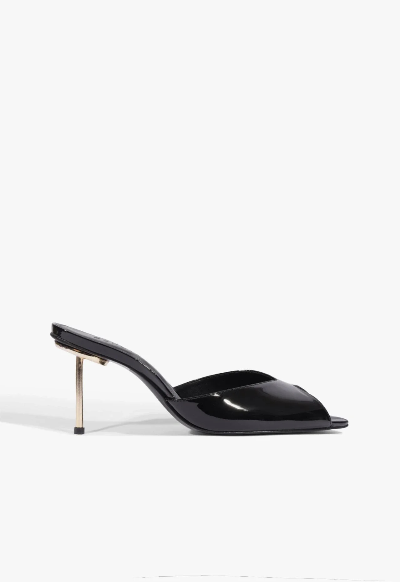 Mule Pin Heel Verniz Couro Preta