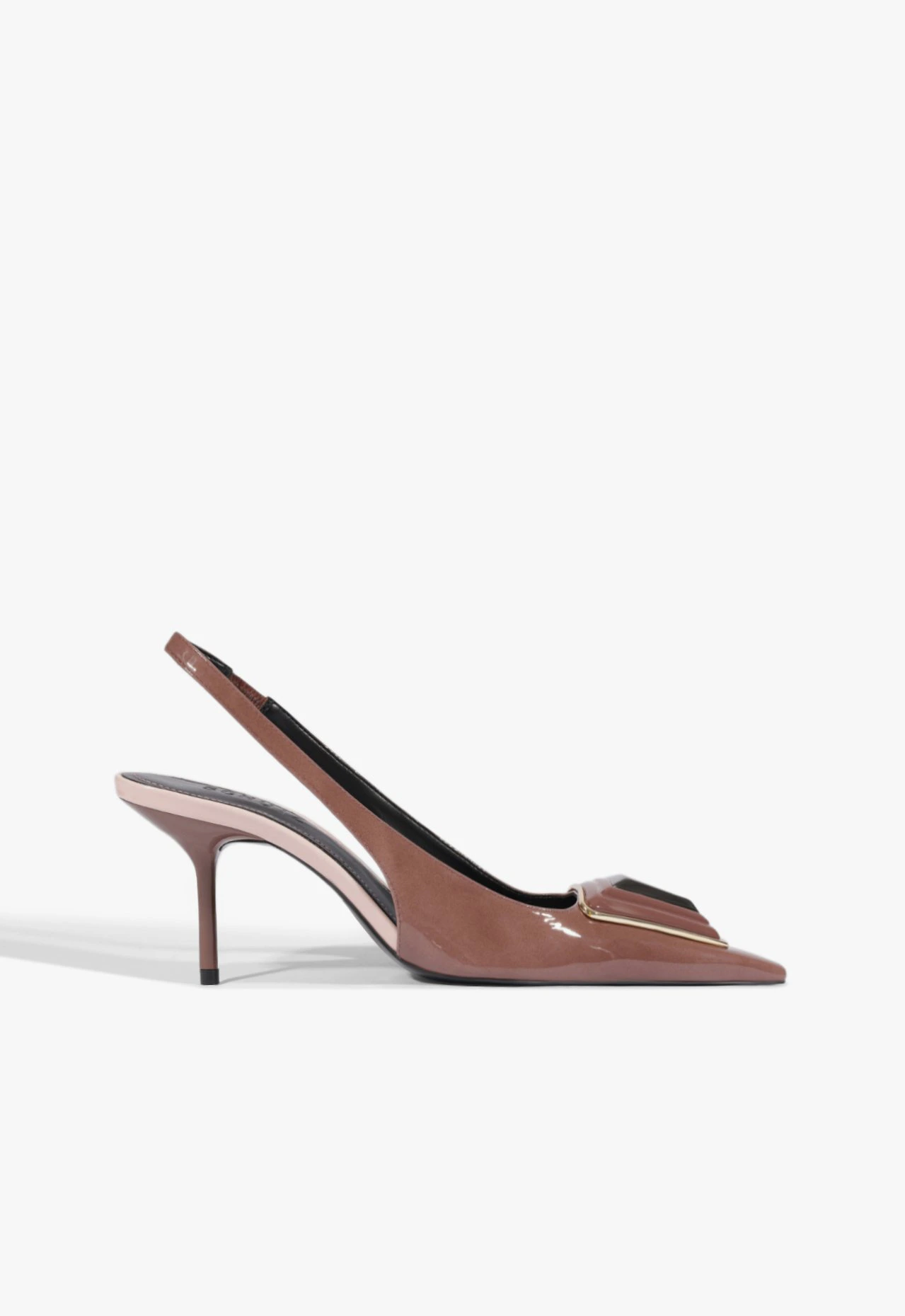 Scarpin Slingback Bico Fino Couro Marrom