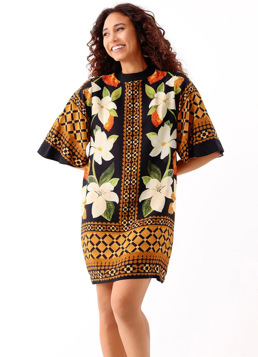 Farm - Vestido T-Shirt Dress Lenço Floral Biriba