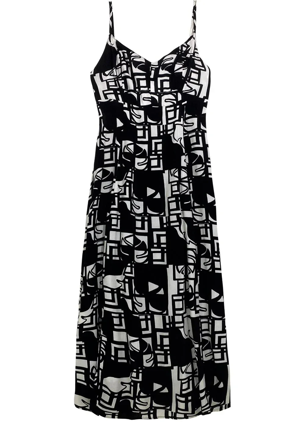 Malwee - Vestido Mídi Folhagem em Viscose Preto