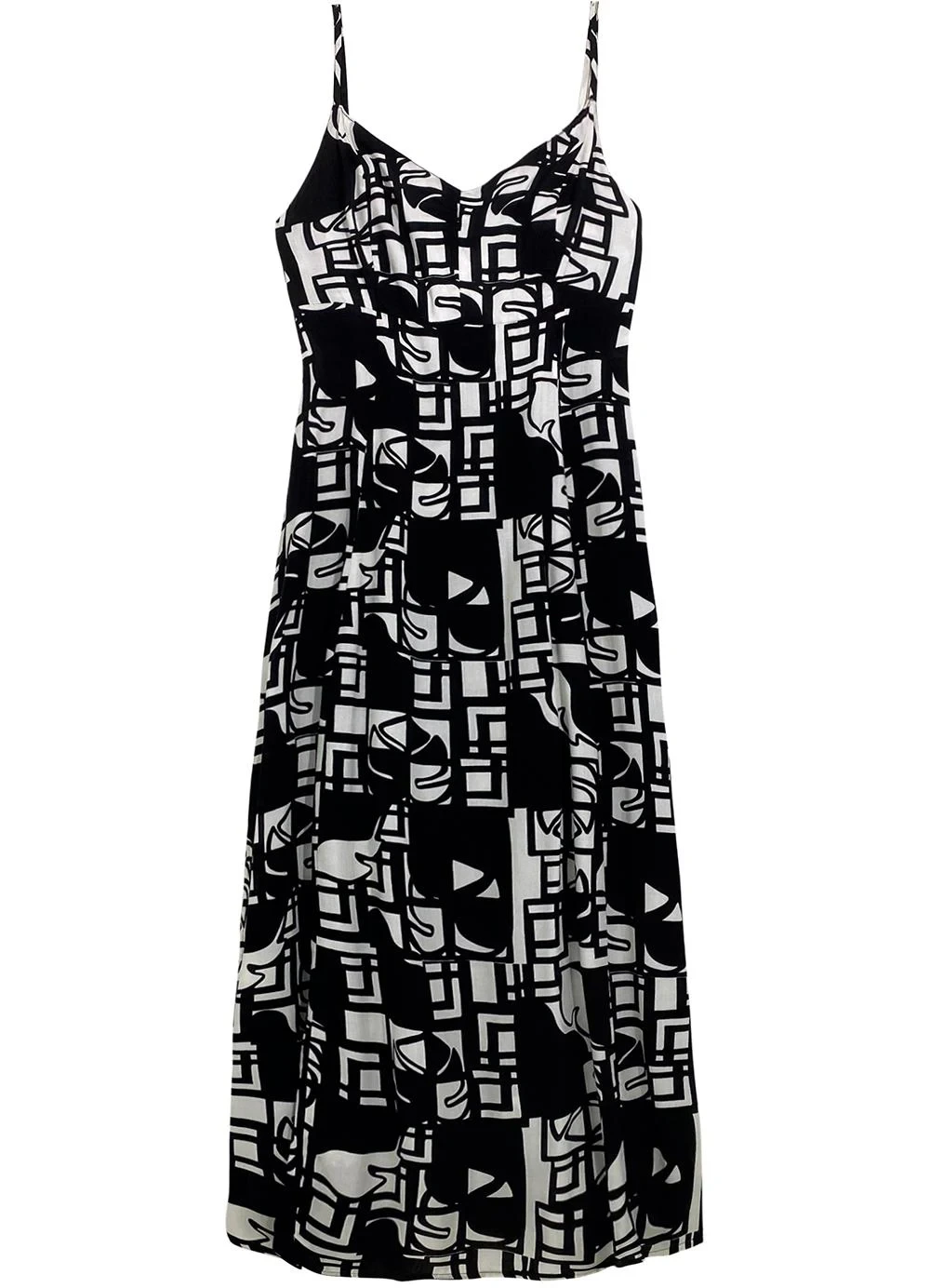 Malwee - Vestido Mídi Folhagem em Viscose Preto