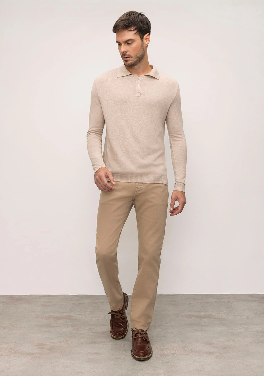 Calça Slim Cós Intermediário Color Bege