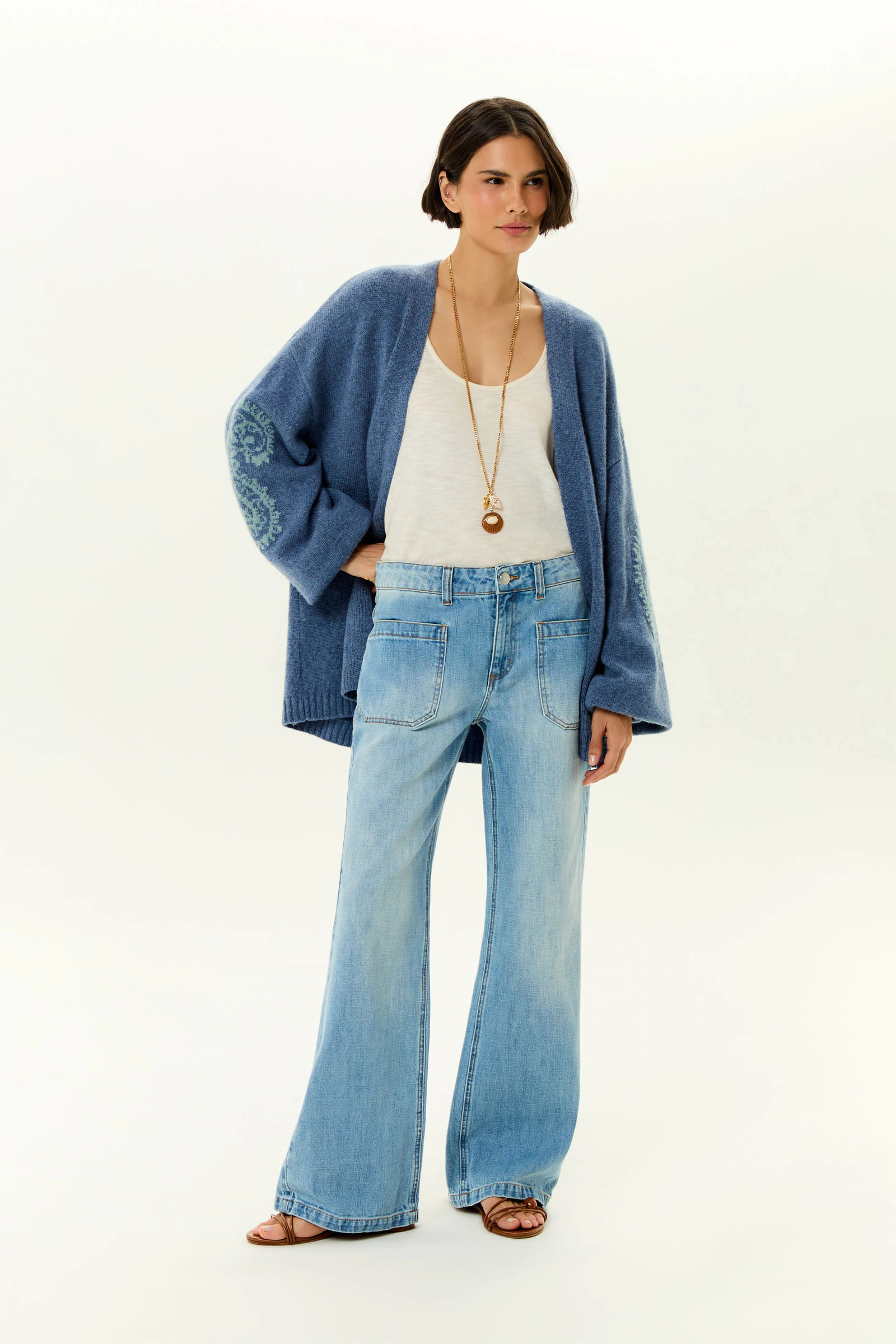 Calça Jeans Reta Used Bolsos Frente