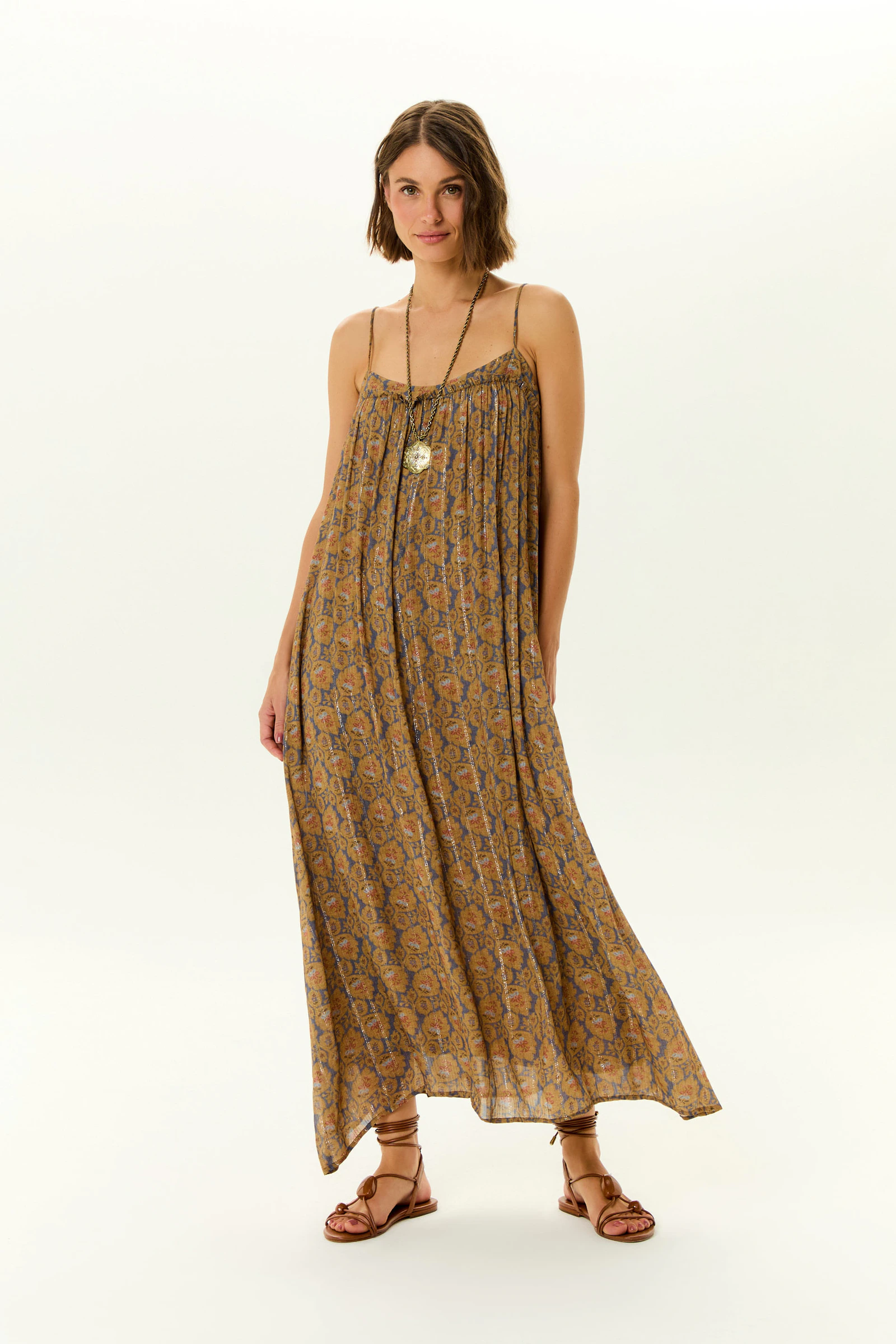 Vestido Midi Alca Estampa Leaf Denim