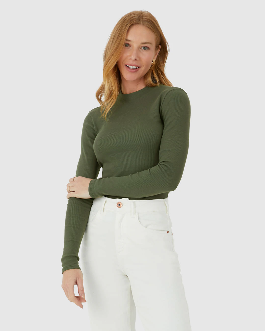 Blusa Básica Feminina Gola Alta Manga Longa Em Ribana
