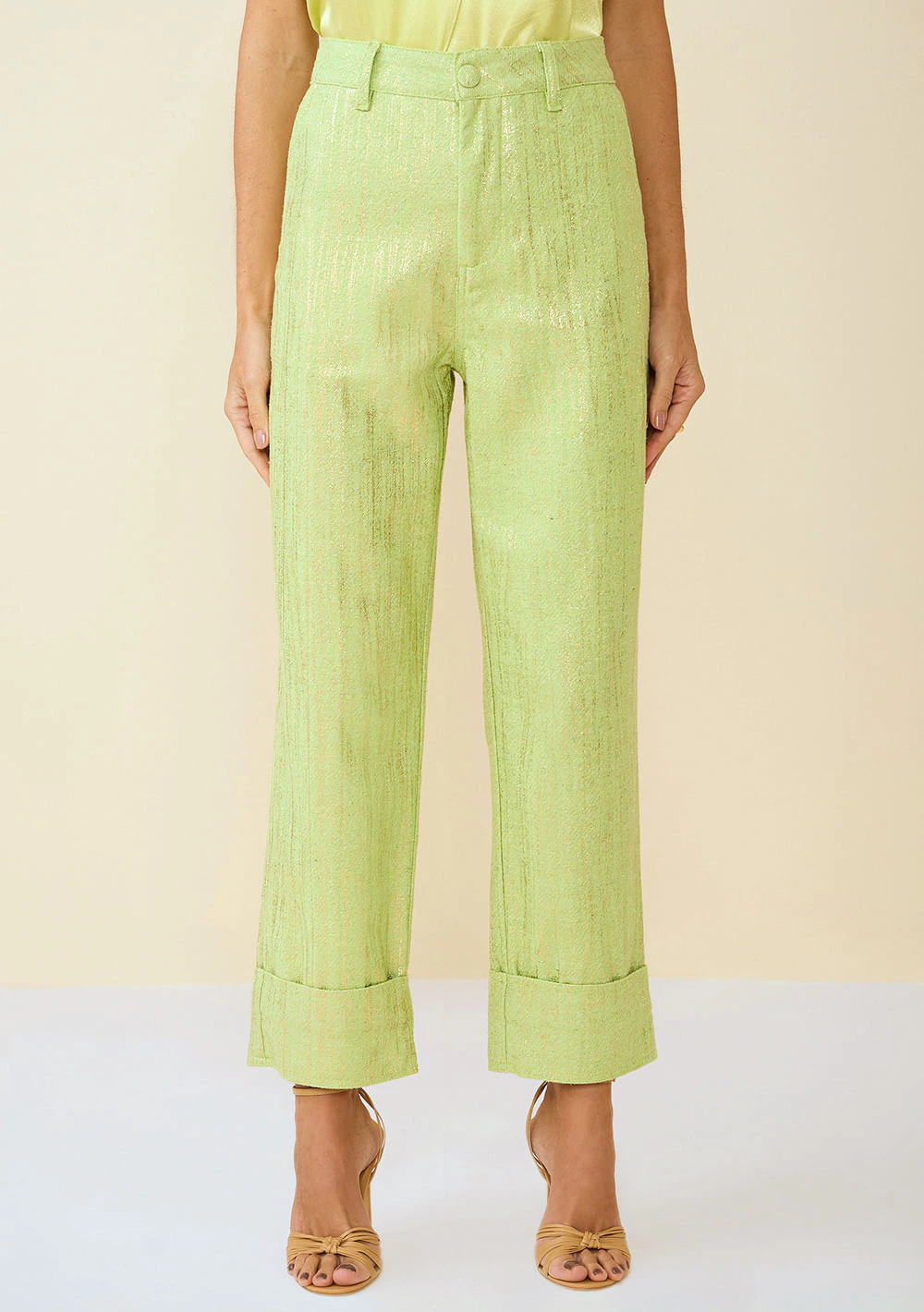 Calça Maria.Valentina Reta Cós Alto Detalhe Barra Verde