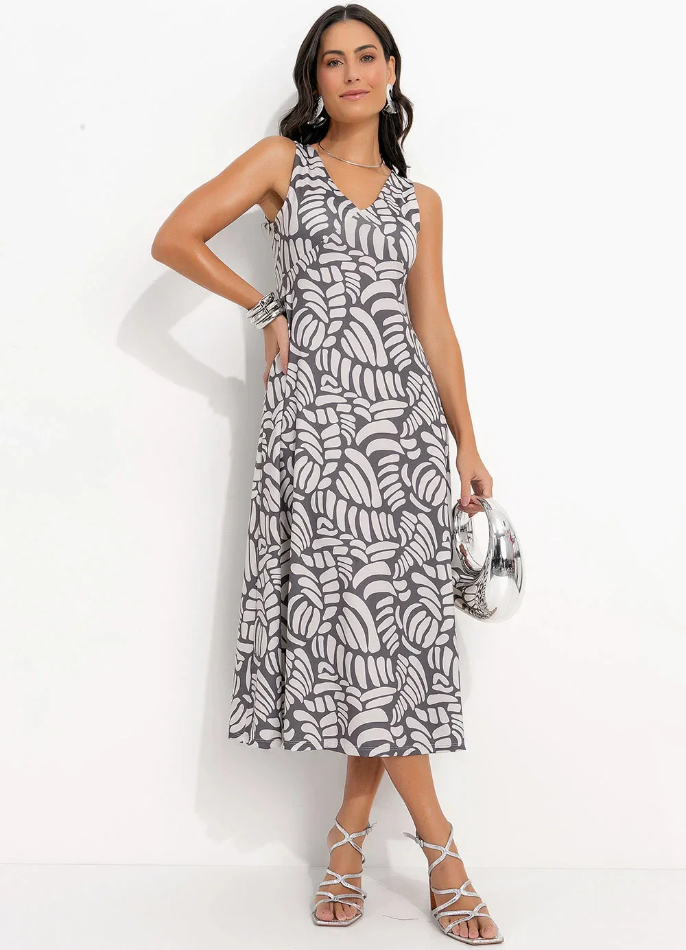 Quintess - Vestido Conchas Bicolor em Malha Fria