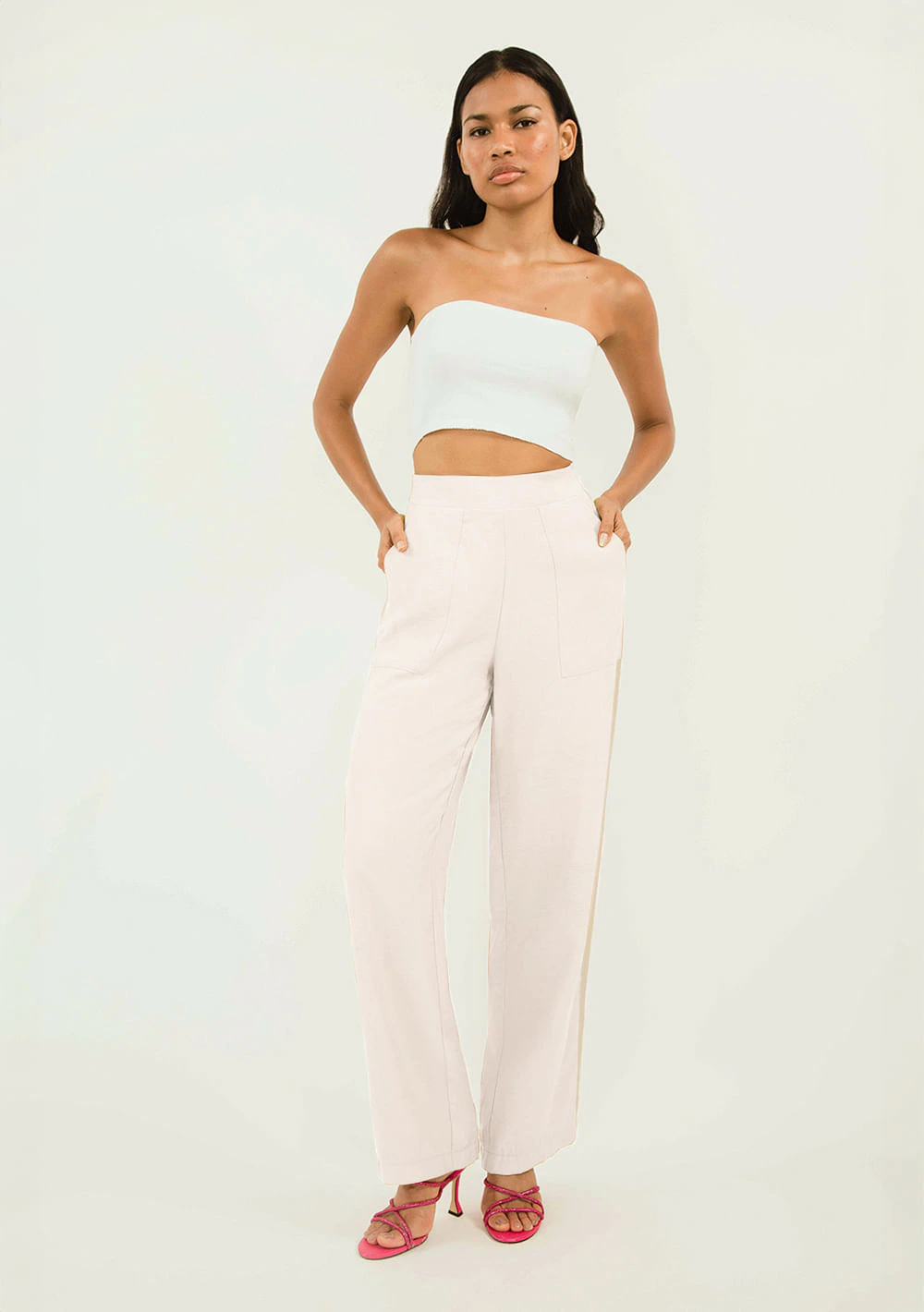 Calça Zinco Alfaiataria Cós Alto Bicolor Off White