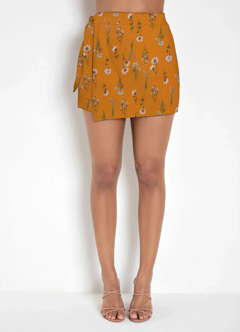 Moda Pop - Short-Saia Floral Ramos com Amarração