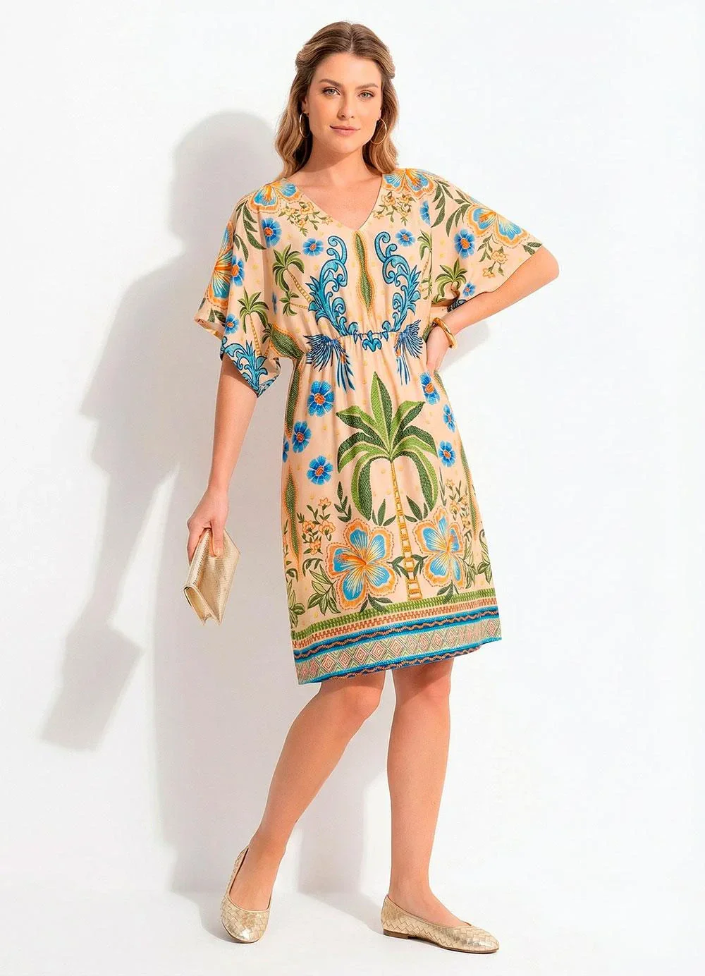 Quintess - Vestido Tropical Bordado em Malha Fria