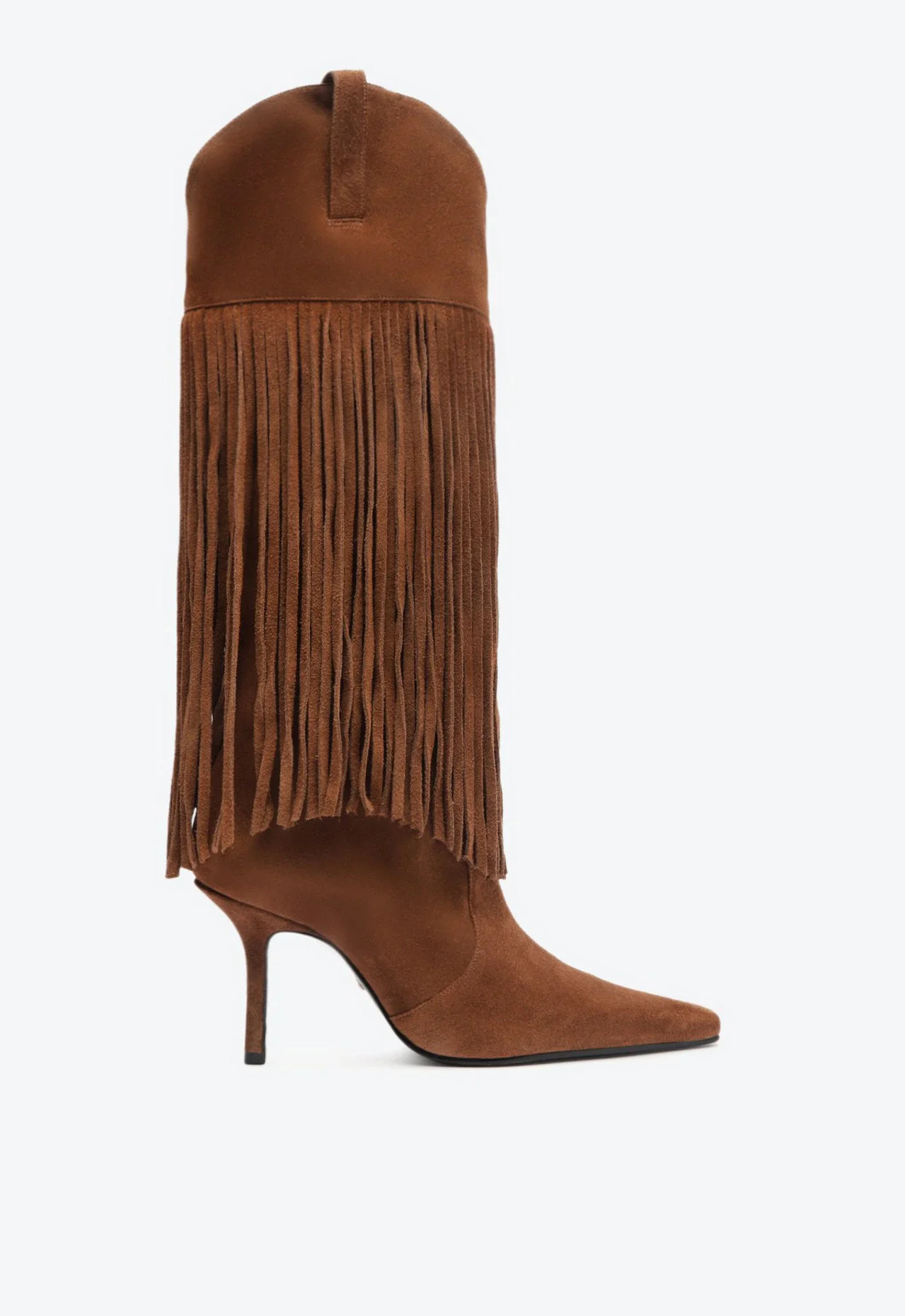 Bota Raffaela Up Fringes Stiletto Camurça Marrom