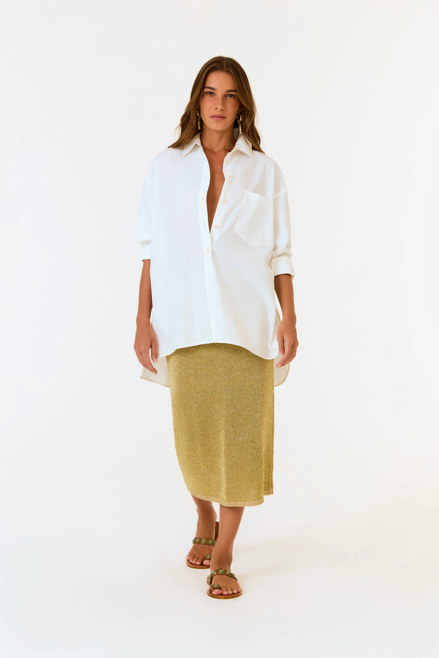 Saia Midi Tricot Lurex Detalhe Cós