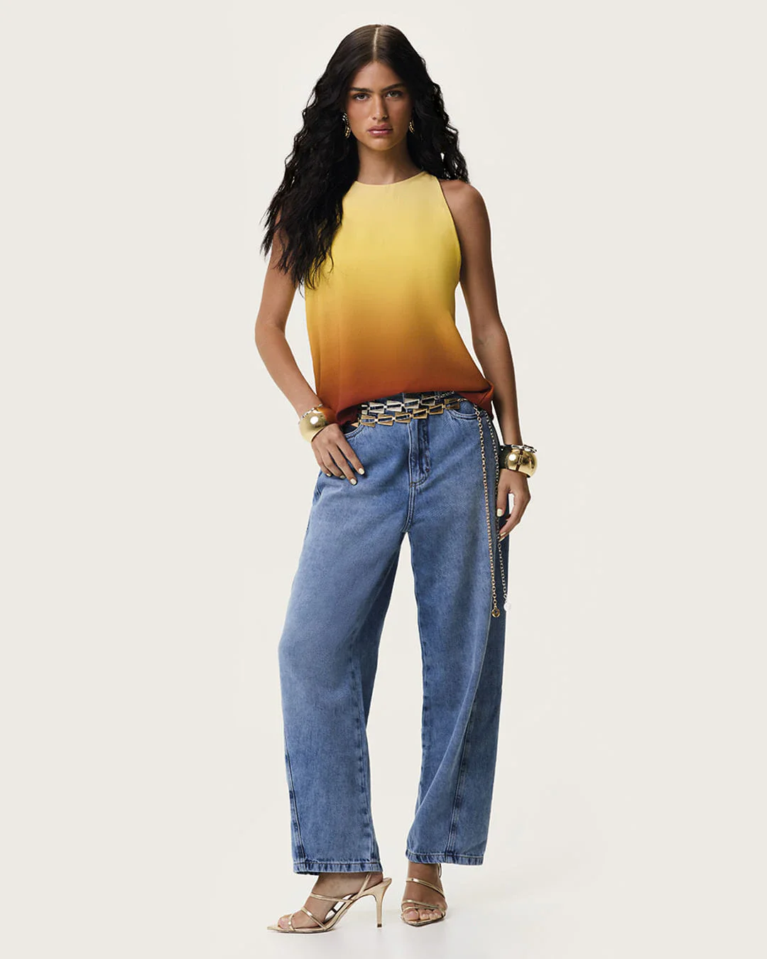 Blusa Feminina Evasê Degradê Abertura Costas Em Viscose - ENFIM