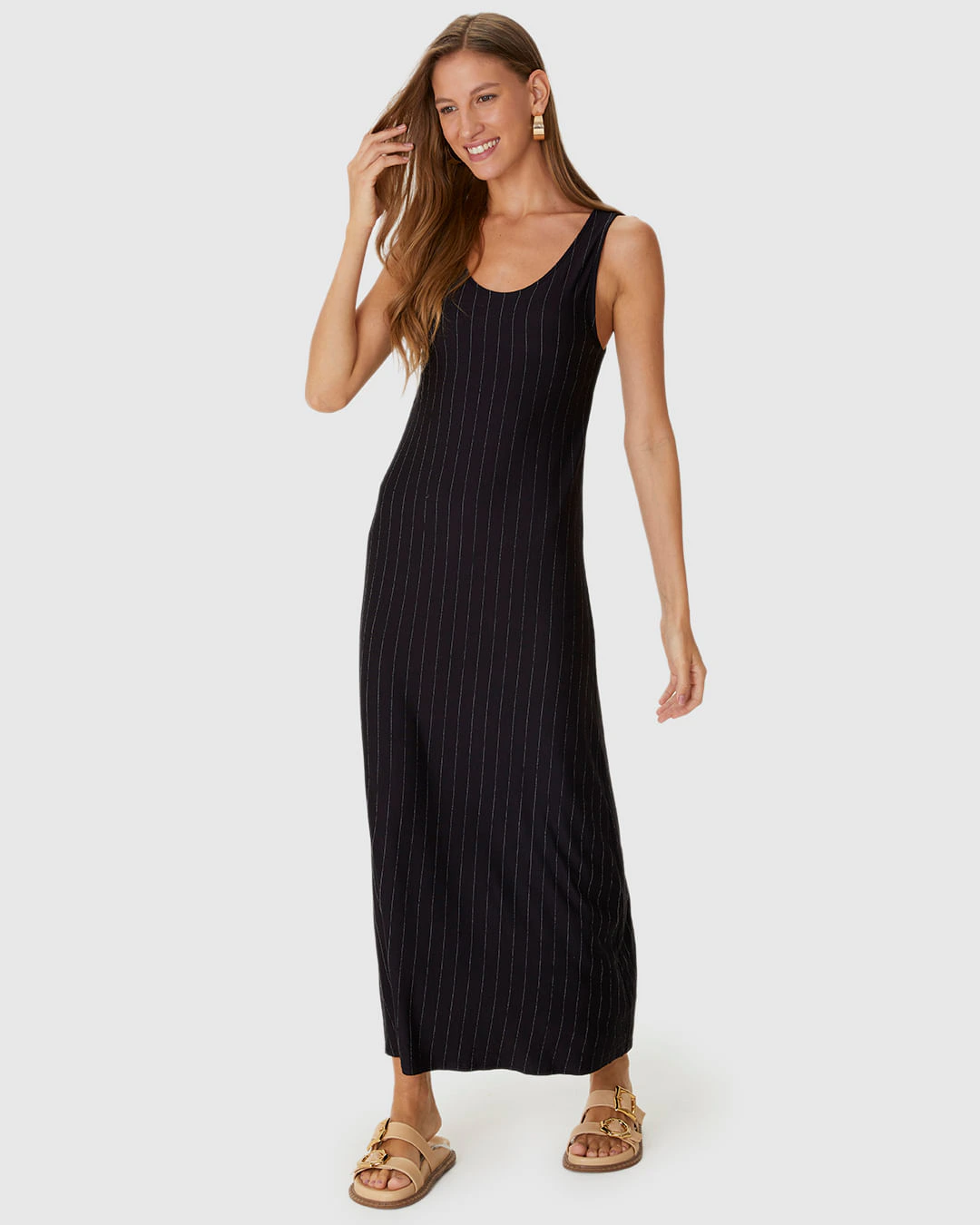 Vestido Midi Feminino Amplo Em Malha Viscose Texturizada