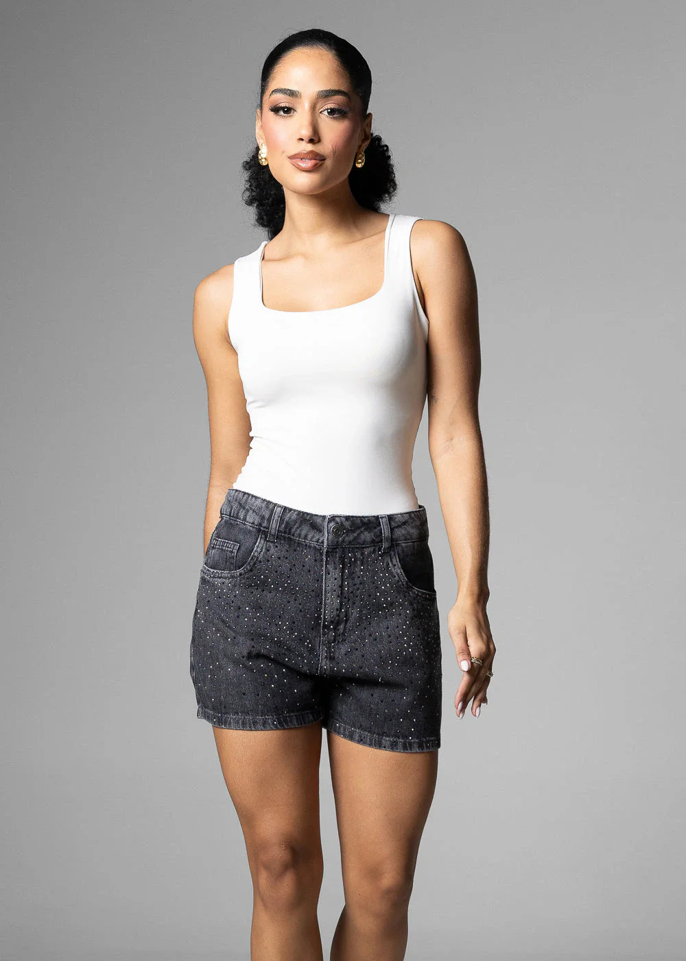 Shorts Jeans Sawary Brilho - 284121 PRETO