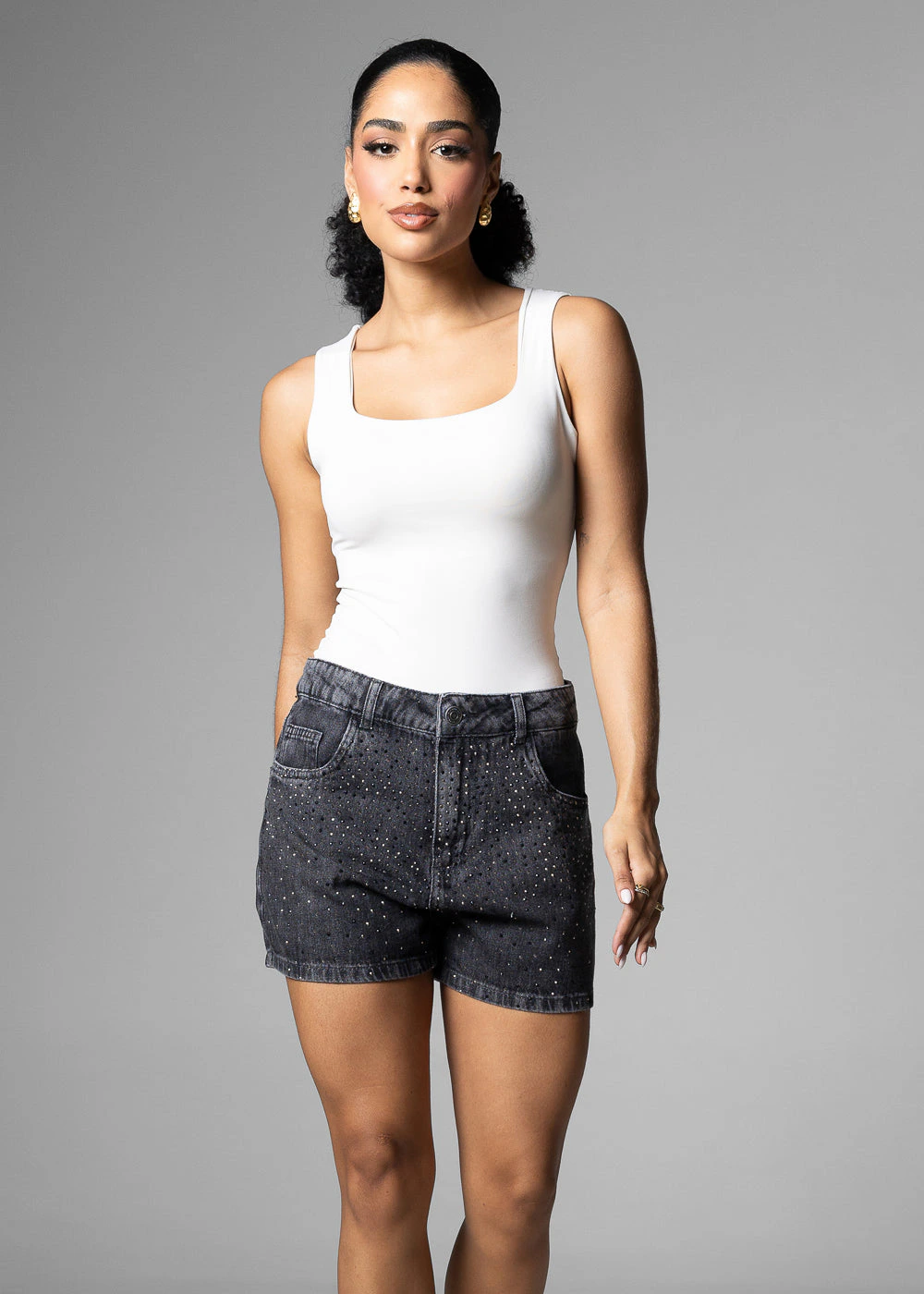 Shorts Jeans Sawary Brilho - 284121 PRETO