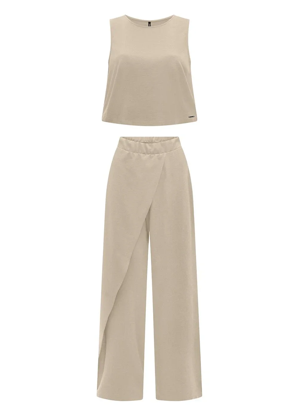 Lunender - Conjunto com Blusa sem Mangas e Calça Bege