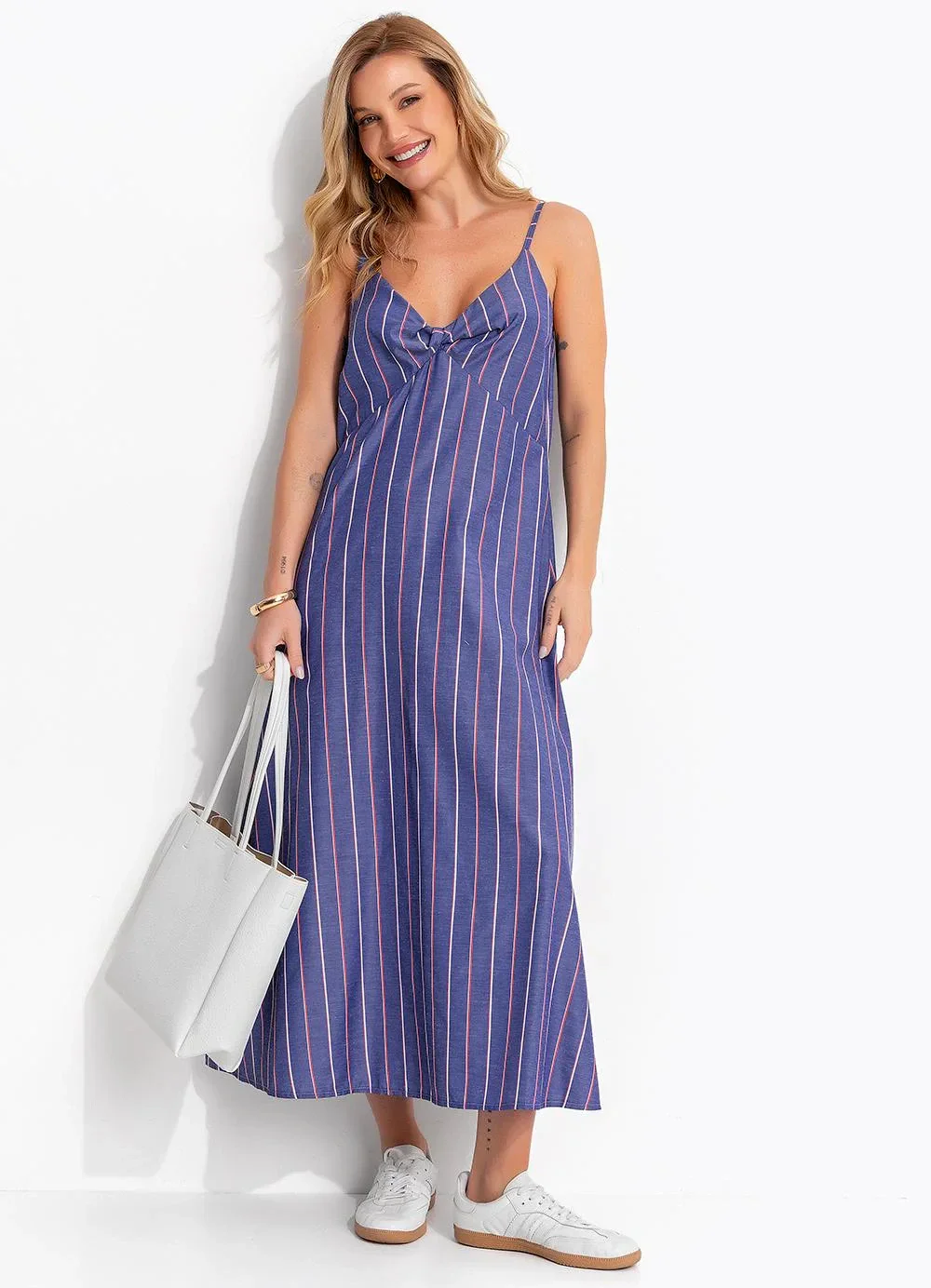Quintess - Vestido Listrado Marinho em