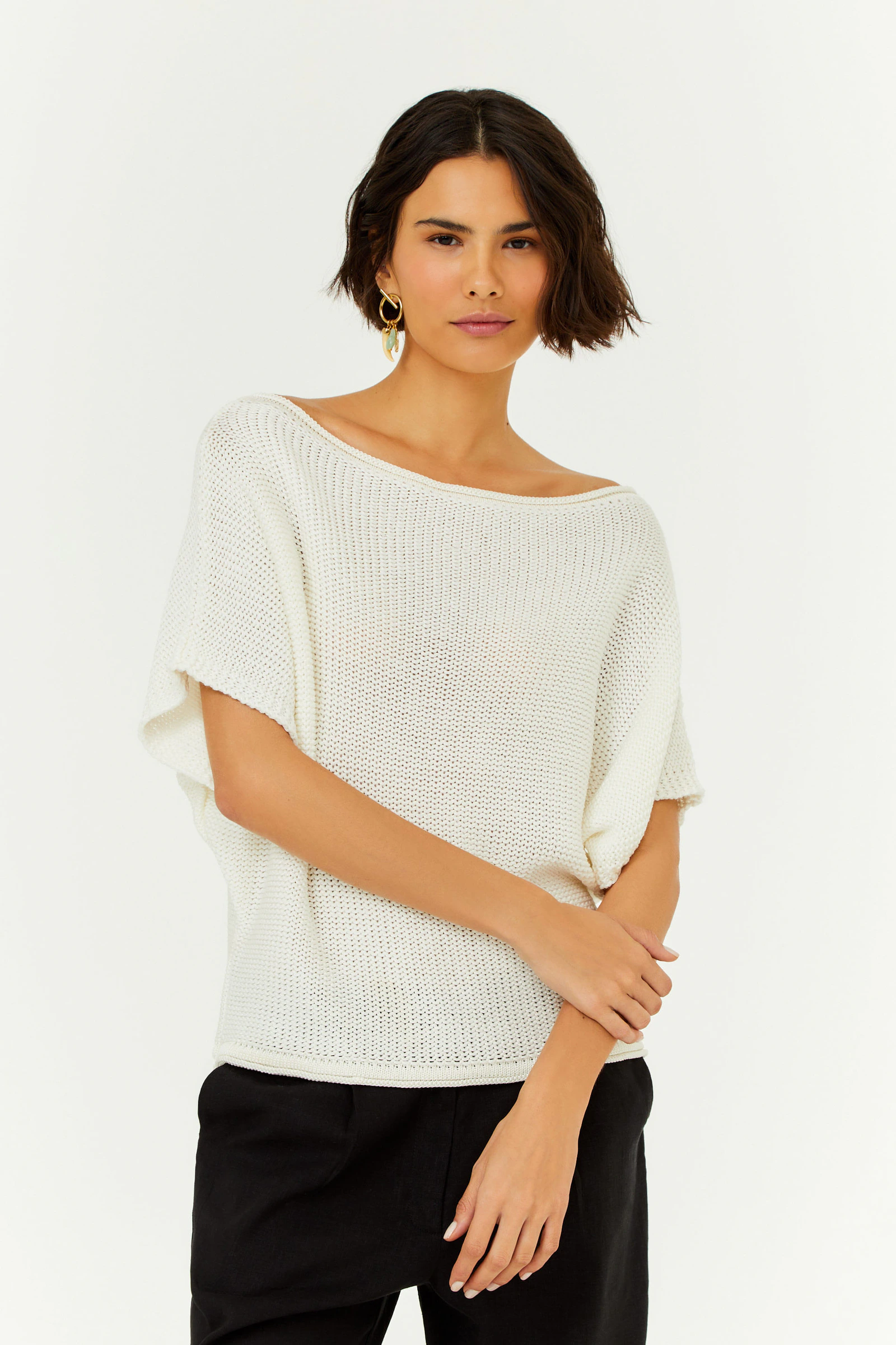 Blusa Tricot Telada Decote Canoa