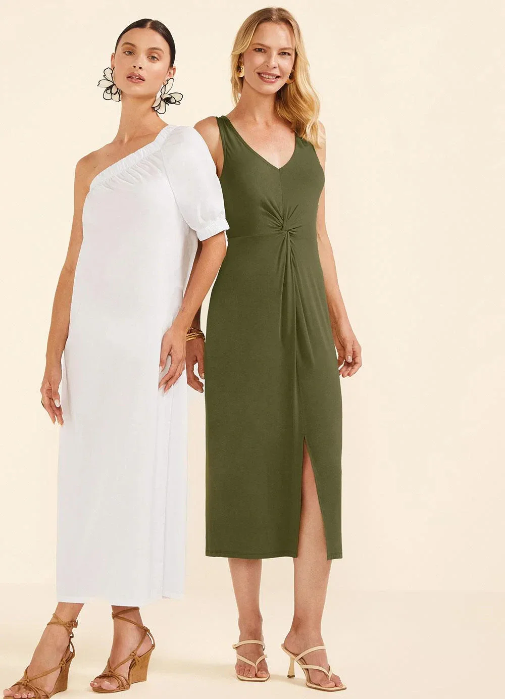 Marialícia - Vestido Midi Detalhe Torcido Feminino Verde