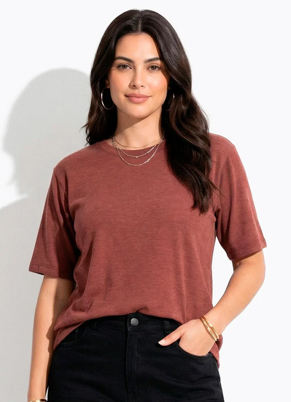 Quintess - Blusa Burgundy em Malha Canelada