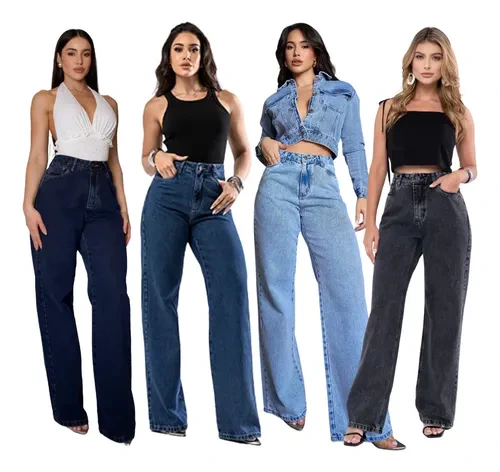 Calça Jeans Wide Leg Escura Feminina Cintura Alta 29000