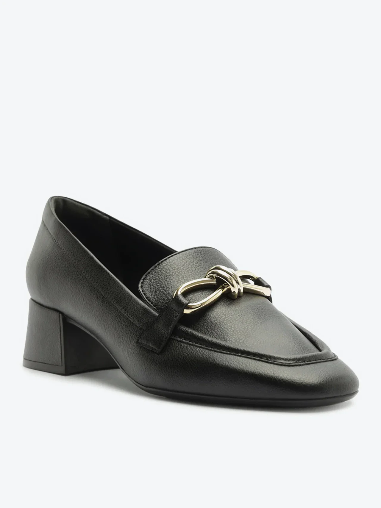 Mocassim Salto Bloco Loafer Bridão Preto