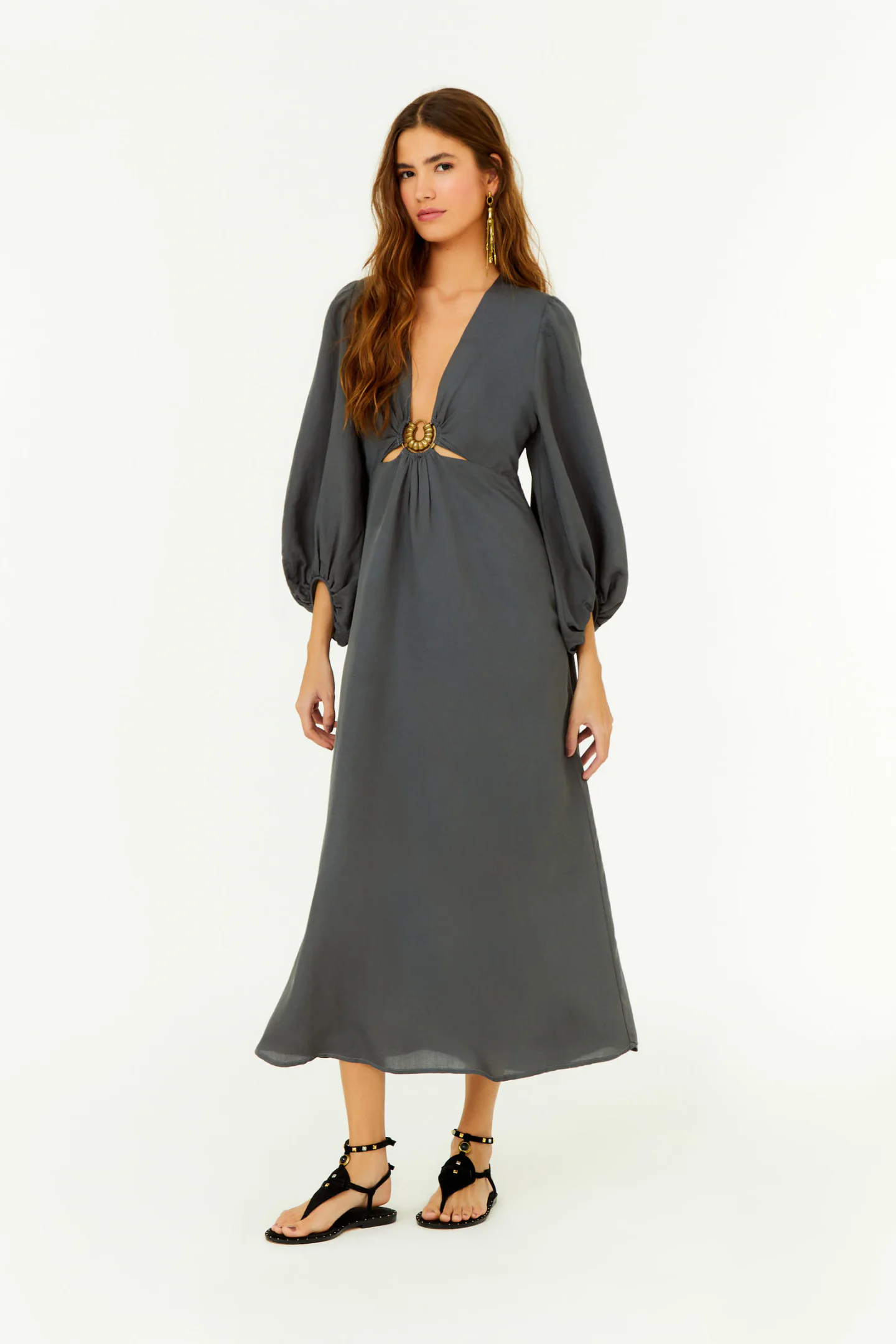 Vestido Midi Fivela Decote
