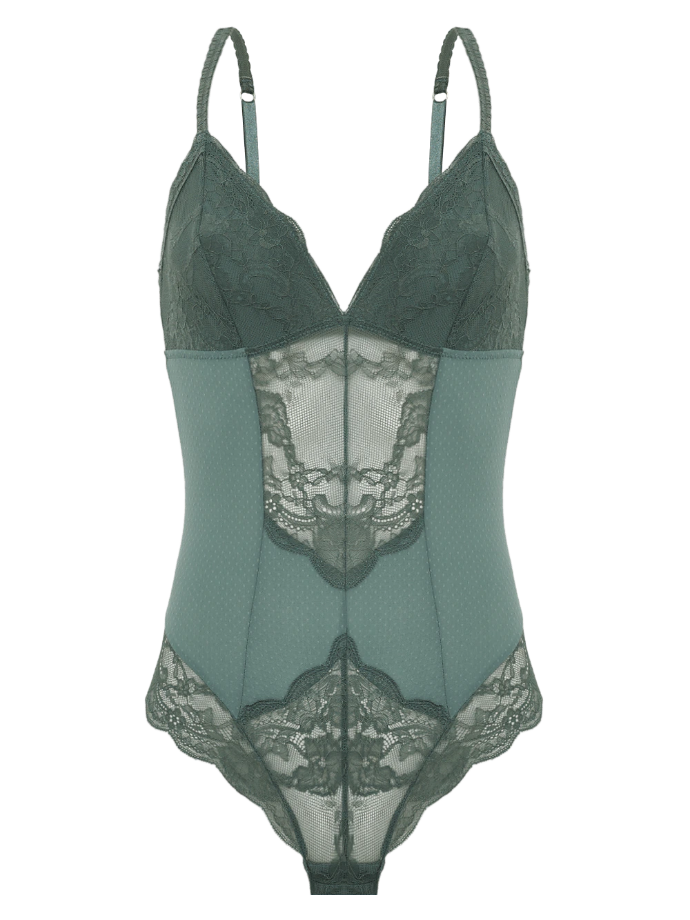 Body Sem Manga Renda Eloise Verde Laurel Wreath