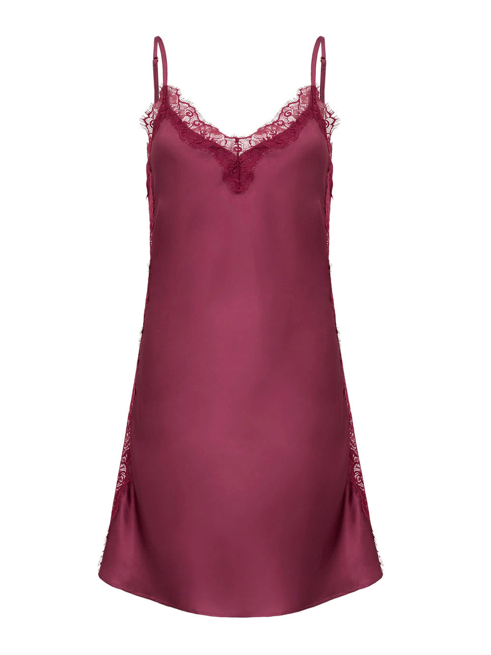 Camisola Curta Sem Manga Cetim Renda Angelina Rosa Raspberry