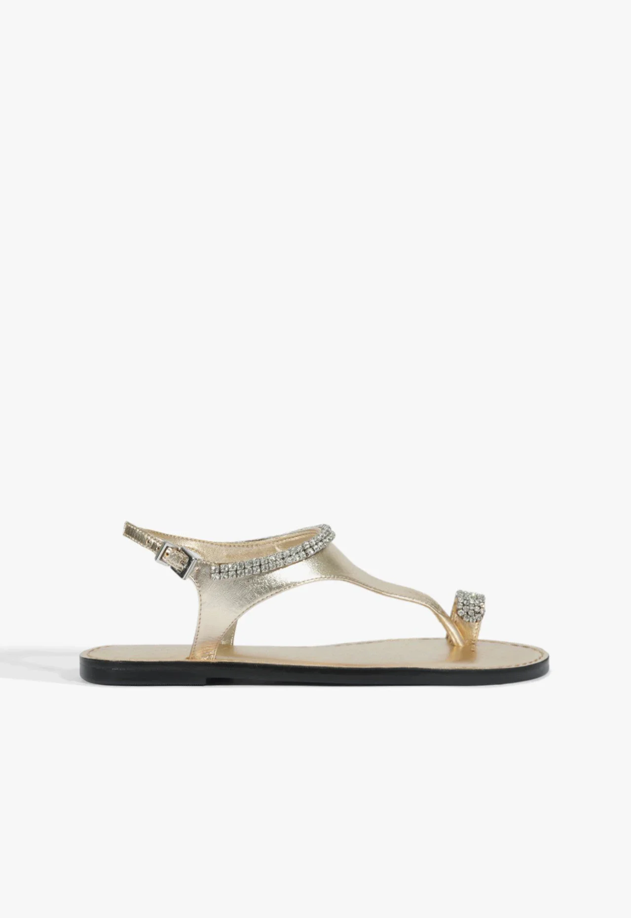 Sandália Rasteira Sparkle Vibes Couro Dourado
