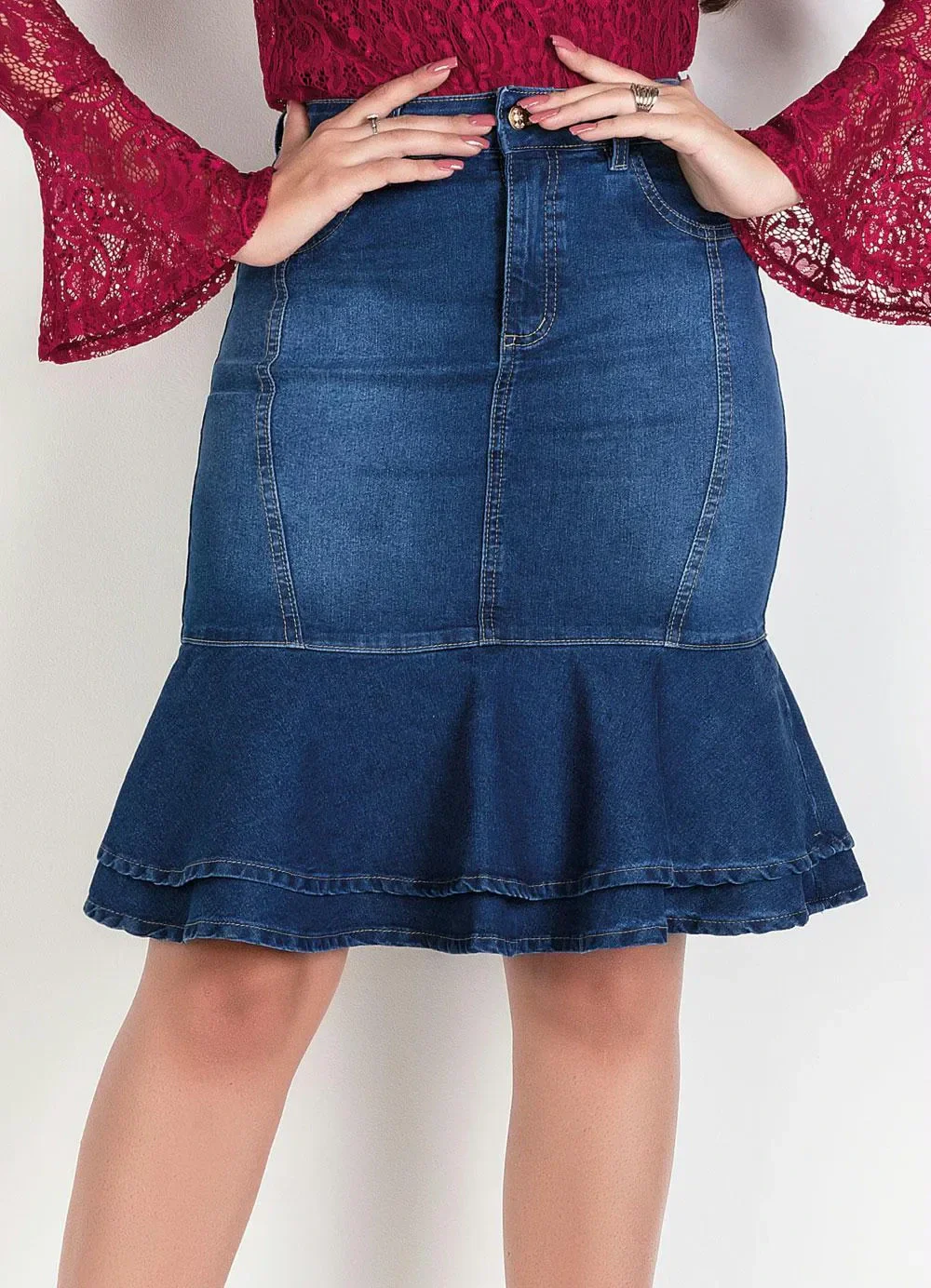 Rosalie - Saia Jeans com Babados