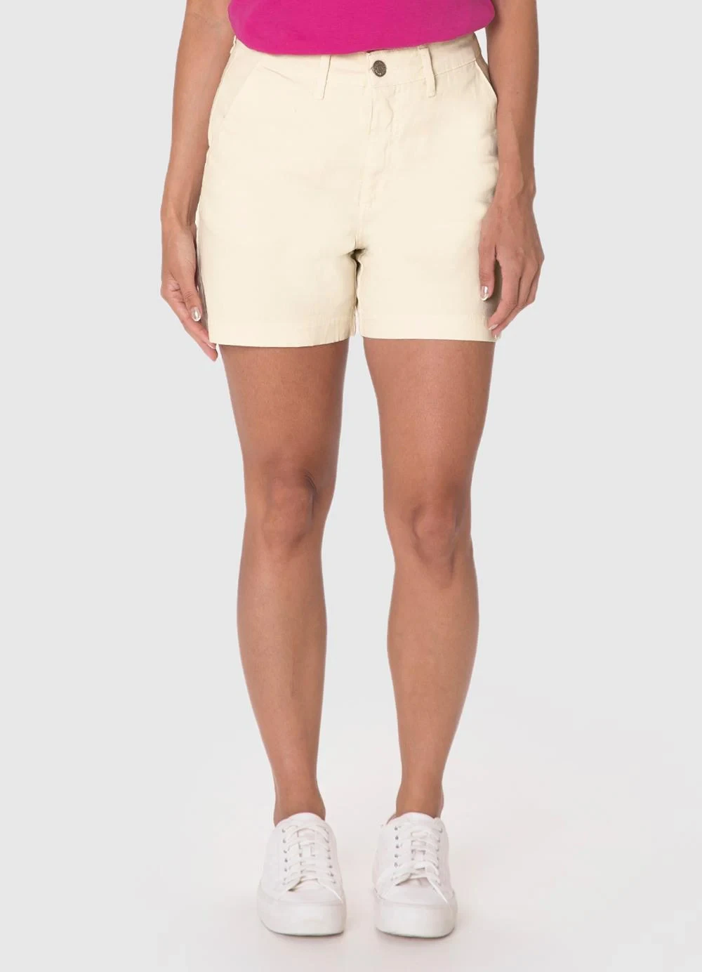 Malwee - Shorts Alfaiataria Cintura Alta Off White