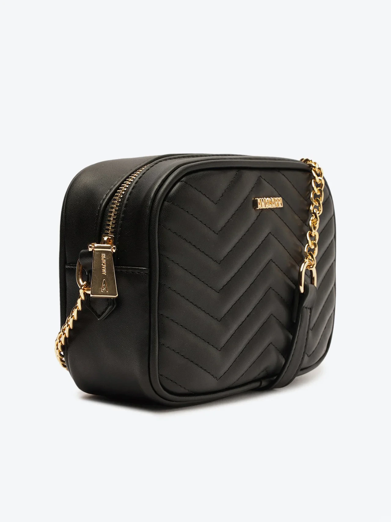 Bolsa Tiracolo Média Matelassê Zig Zag Preta