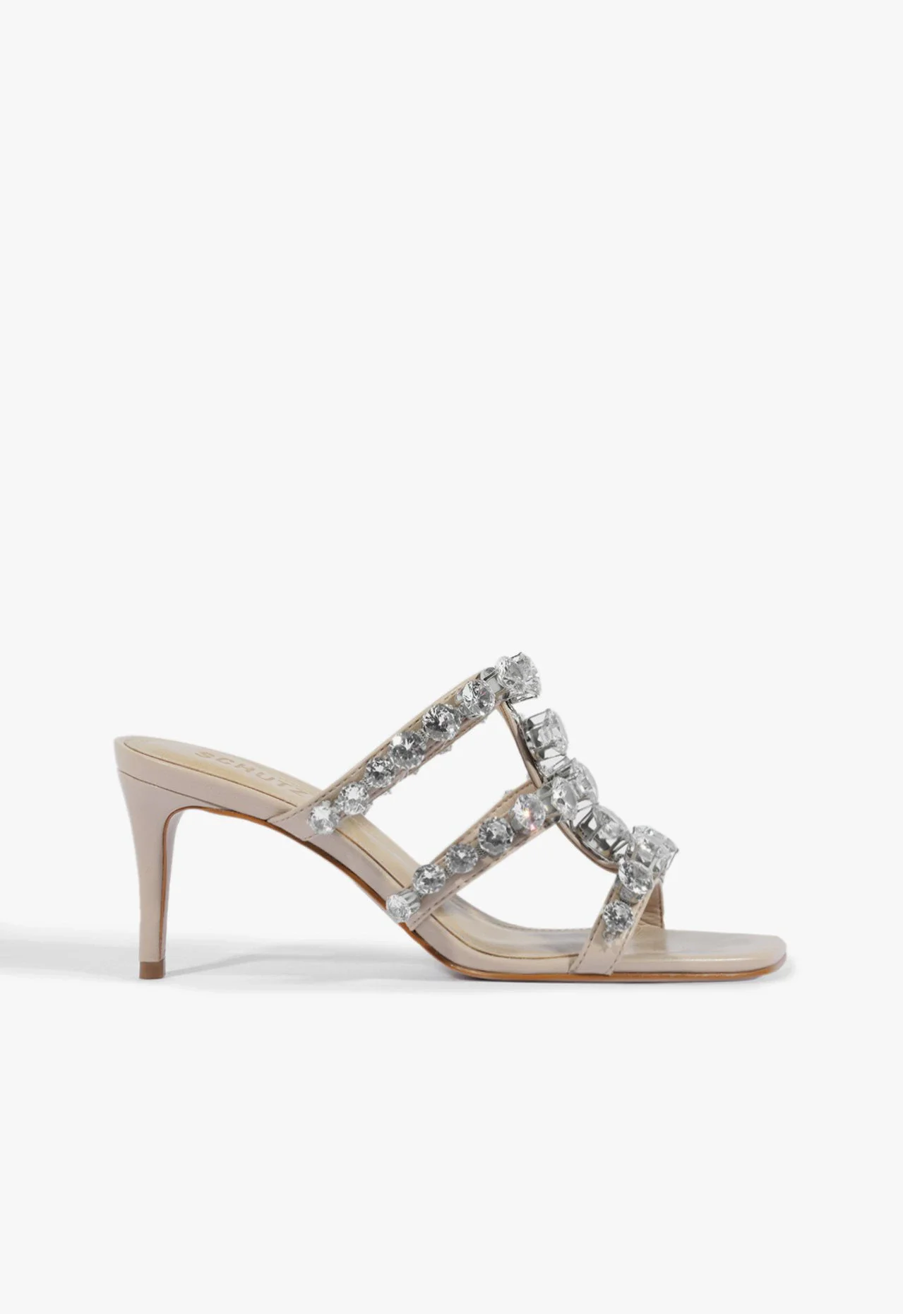 Sandália Mule Salto Médio Glam Bege