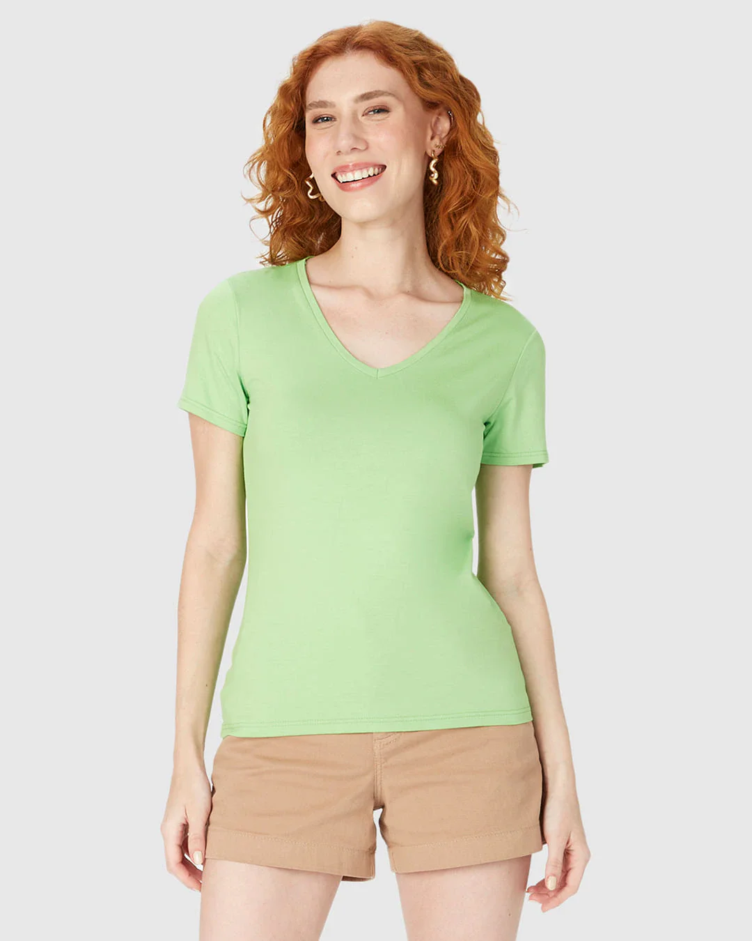 Blusa Básica Feminina Decote V Em Viscose Stretch