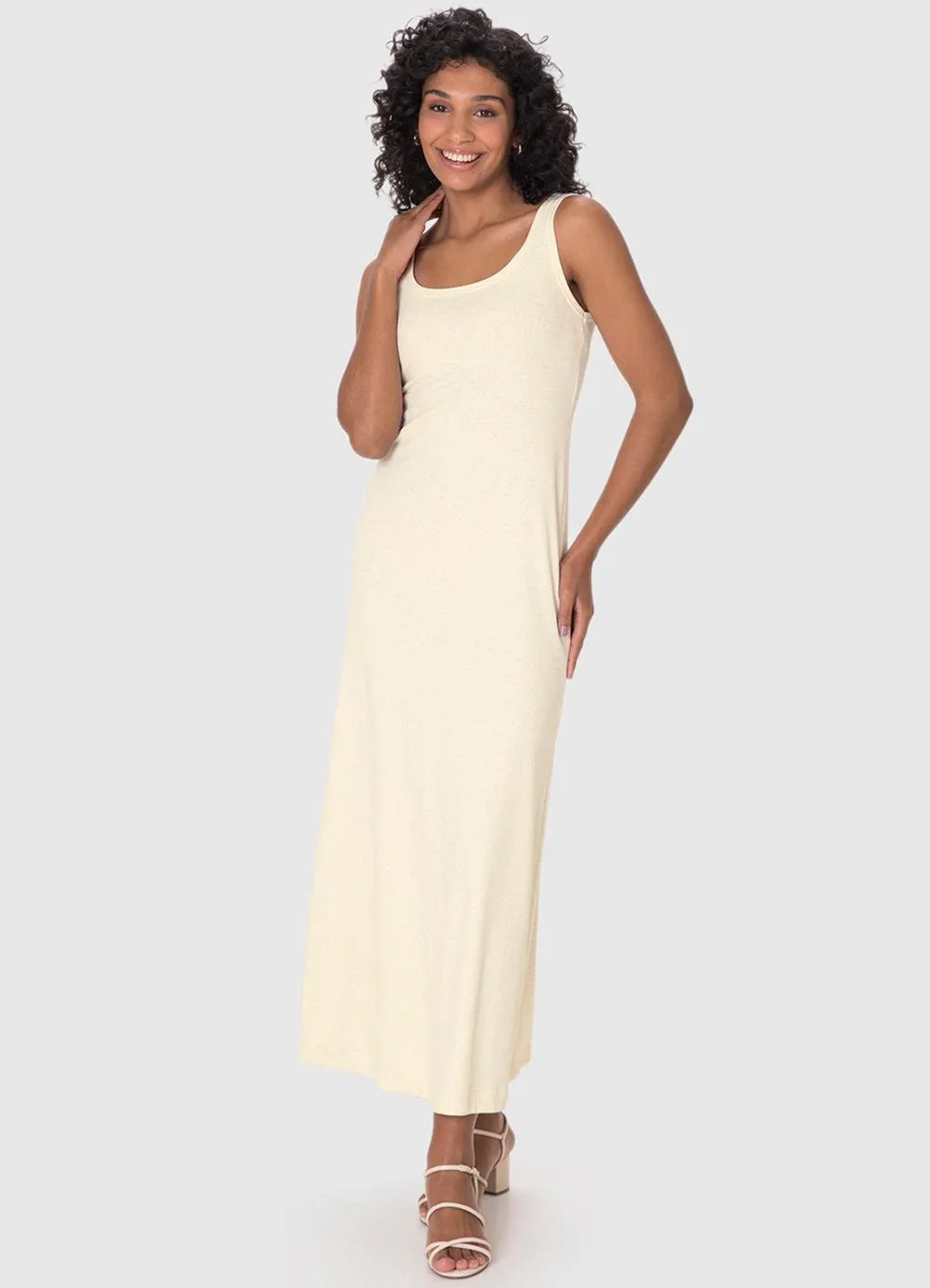 Malwee - Vestido Mídi Evasê Linho Off White