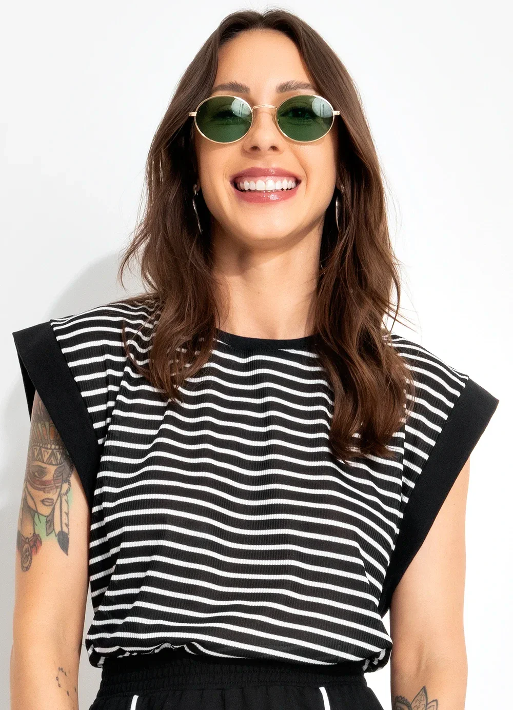 Bimini - Blusa Listrado Preto e Branco em Canelado