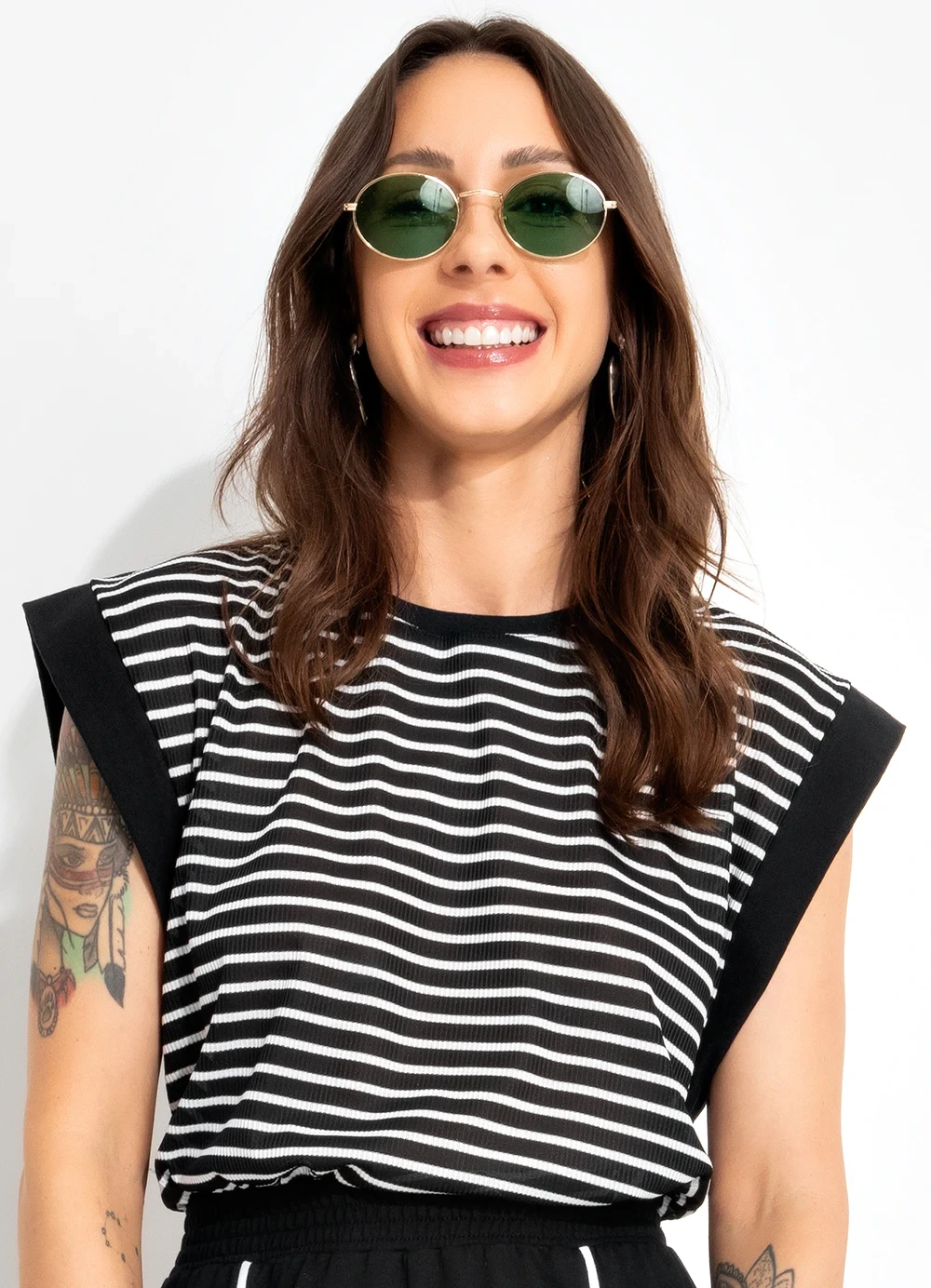 Bimini - Blusa Listrado Preto e Branco em Canelado