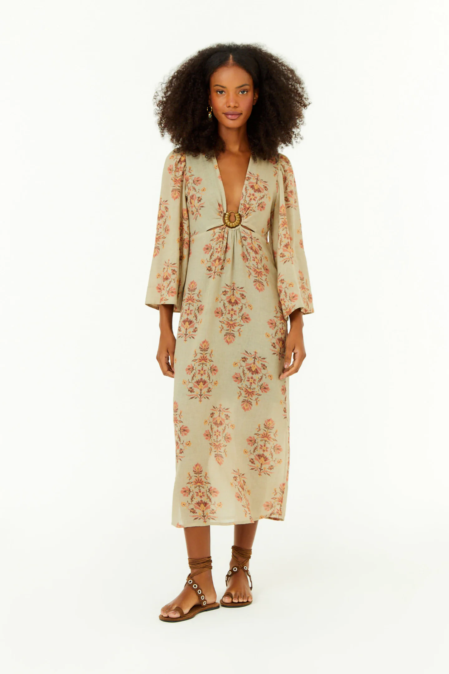 Vestido Fivela Estampa Petala