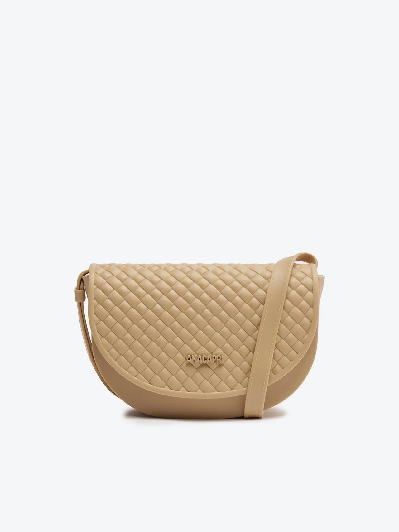 Bolsa Tiracolo Pequena Entrelaçada Bege