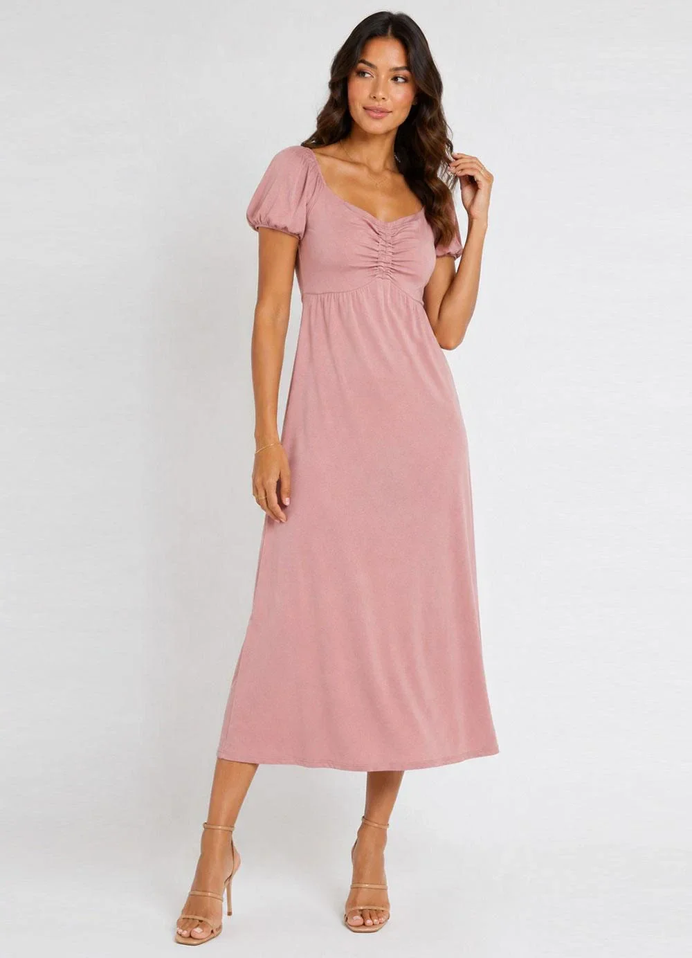 Infinita Cor - Vestido Midi Feminino Visco Premiere Rosa