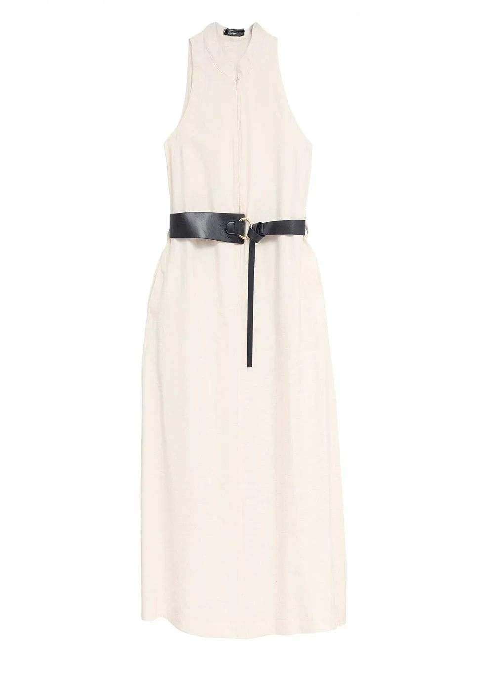 Enfim - Vestido Mídi Evasê Sarjado Branco