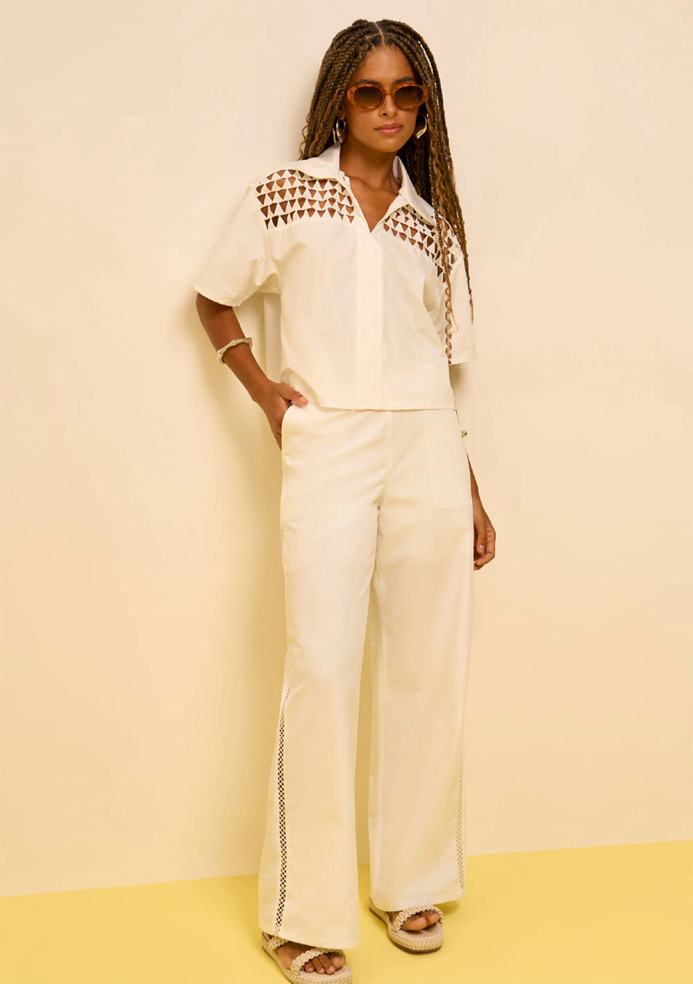 Calça Zinco Reta Alta Off White
