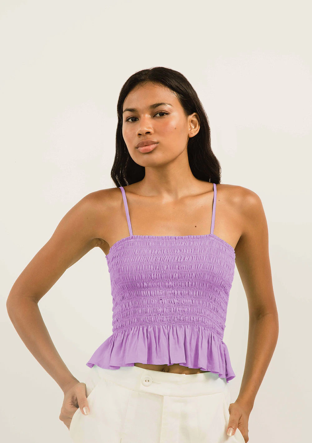 Blusa Zinco Decote Reto Alça Com Lastex Lilas