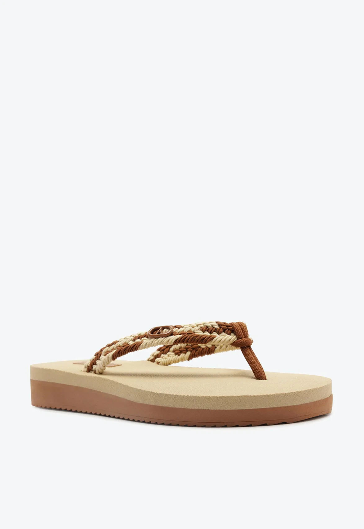 Sandália Flatform Tiras Crochê Marrom