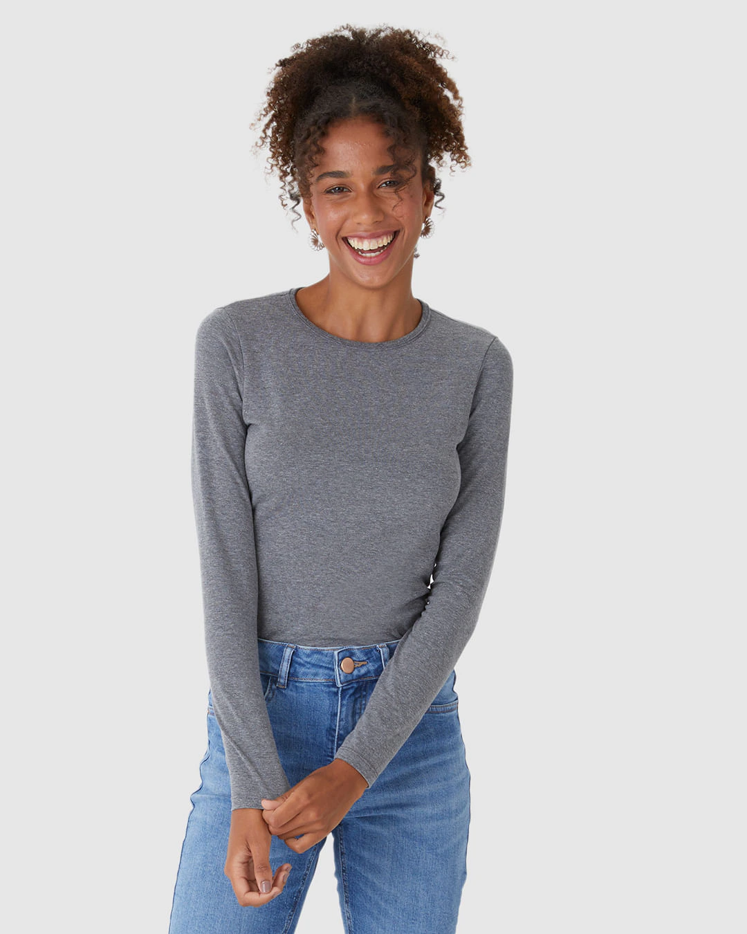 Blusa Básica Feminina Decote Redondo Em Algodão